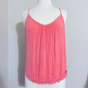 Superdry Coral Pink Decorative Trimmed Textured Sleeveless Top L Large